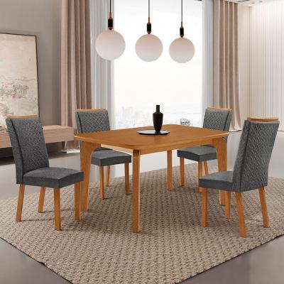 Conjunto de Jantar Liz 4 Lugares Tampo MDF Cadeiras Estofadas Linho Grafite e Naturalle 120CM