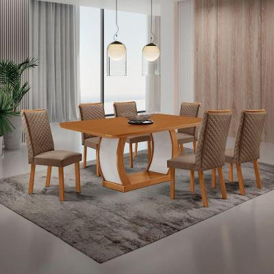 Conjunto de Jantar Milena 6 Lugares Tampo MDF com Cadeiras Lira Veludo Off White 180CM Moderna