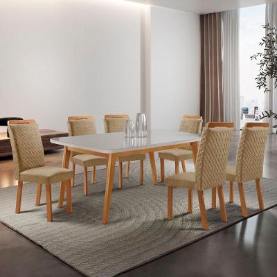Conjunto de Jantar Copper 6 Lugares Tampo MDF com Vidro Serigrafado Amadeirado 180CM Moderna