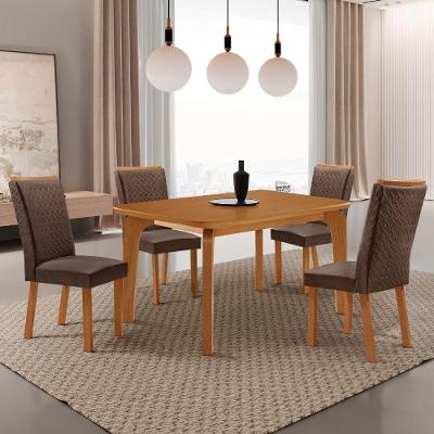 Conjunto de Jantar Liz 4 Lugares Tampo MDF Cadeiras em Veludo Marrom 120CM Moderna