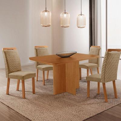 Conjunto de Jantar Olimpia 4 Lugares Tampo em MDF com Canto Copo 120CM Moderna