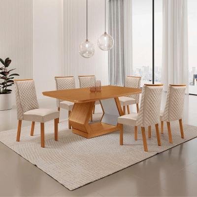Mesa de Jantar Alvorada 6 Lugares Retangular MDF 180CM Creme e Natural com Cadeiras Yasmin Moderna