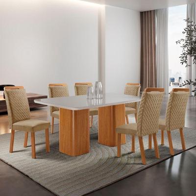 Mesa de Jantar Eloise 6 Lugares Retangular MDF com Vidro 180CM Off White Moderna