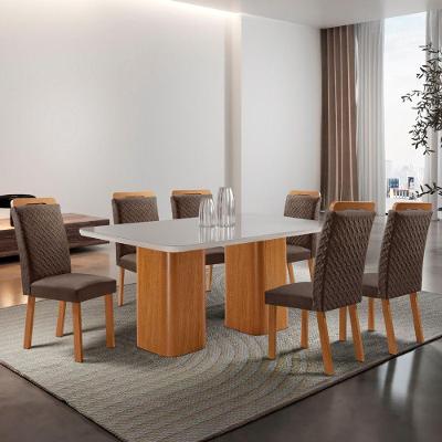 Mesa de Jantar Eloise 6 Lugares Retangular MDF com Vidro 180CM Off White Moderna