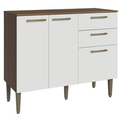 Balcão Lille 3 Portas 2 Gavetas MDF-MDP 105CM Rustic-Branco Madesa