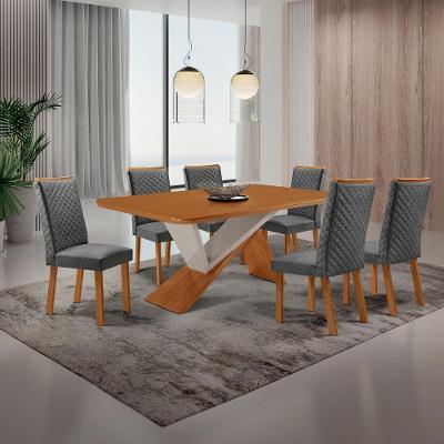 Mesa de Jantar Yasmin 6 Lugares Retangular MDF 180CM Grafite Moderna