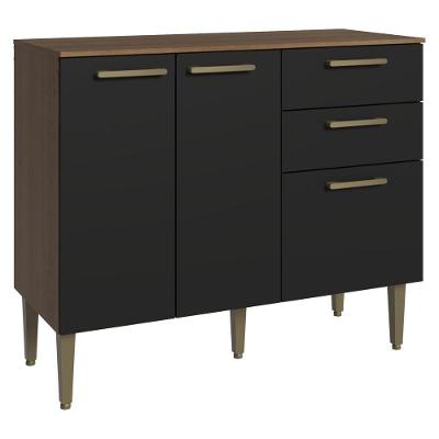 Balcão Lille 3 Portas 2 Gavetas MDF-MDP 105CM Rustic e Preto Madesa