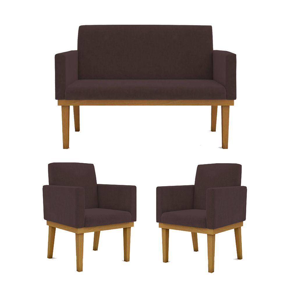 Kit Sofá Com Base Reforçada + 2 Poltronas Sala De Estar Cor:marrom - 1