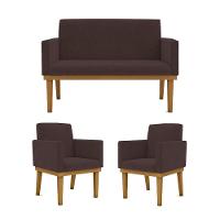 Kit Sofá Com Base Reforçada + 2 Poltronas Sala De Estar Cor:marrom - 1