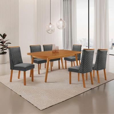 Conjunto de Jantar Copper 6 Lugares Tampo MDF Canto Copo Grafite 180CM Moderna