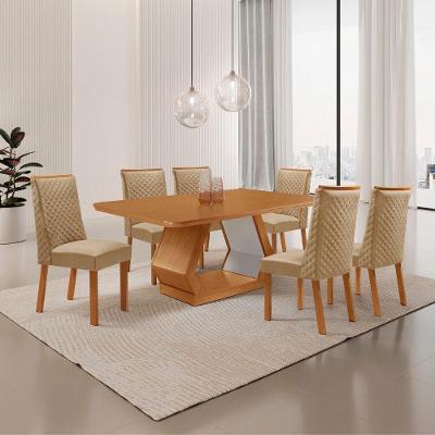 Conjunto de Jantar Alvorada 6 Lugares Tampo MDF com Cadeiras Suede Off White 180CM Moderna