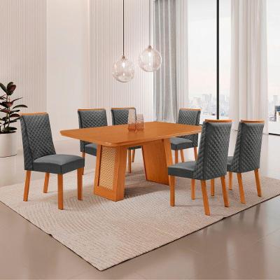 Mesa de Jantar Carolina 6 Lugares Retangular MDF 180CM Grafite Moderna