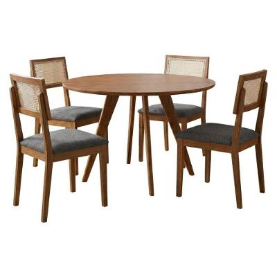 Conjunto de Jantar Acerola e Palmas 4 Lugares Tampo MDF Cadeiras Estofadas Linho Grafite 109CM