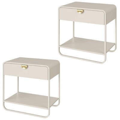 Kit 2 Mesas de Cabeceira 28061 2 Gavetas MDP Contemporâneo Off White Artesano