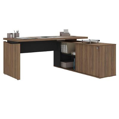 Mesa em l Gerência Y37 Moderno sem Gavetas MDP 170CM Nogal Preto Artany