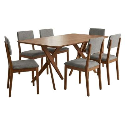 Mesa de Jantar Cacau com 6 Cadeiras Sabiá Tampo MDF Espuma D-20 Tecido Linho Cinza 180CM Milani