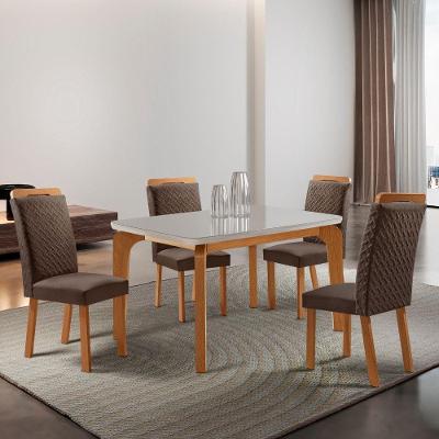 Mesa de Jantar Liz 4 Lugares Retangular MDF 120CM Marrom com Cadeiras Aline Moderna