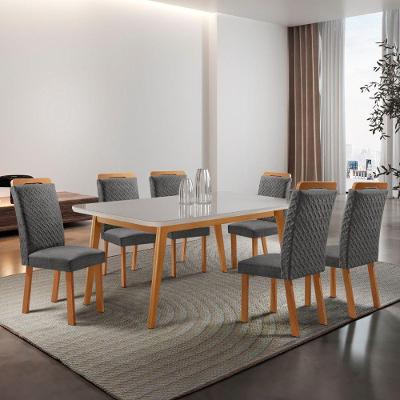 Conjunto de Jantar Copper 6 Lugares Tampo MDF com Vidro Serigrafado Grafite 180CM Moderna