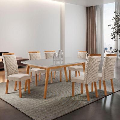 Mesa de Jantar Copper 6 Lugares Tampo MDF com Vidro Serigrafado Creme 180CM Moderna