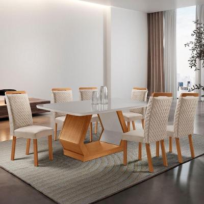 Conjunto de Jantar Alvorada 6 Lugares Tampo em Vidro com Cadeiras Veludo Creme 180CM Moderna