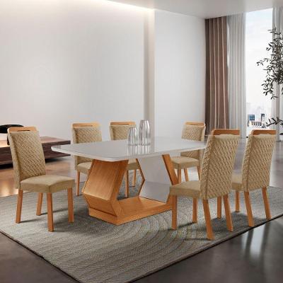 Mesa de Jantar Alvorada 6 Lugares Retangular com Vidro 180CM Off White Moderna