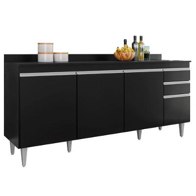 Balcão com Tampo Agatha 4 Portas 2 Gavetas MDP 180CM Preto