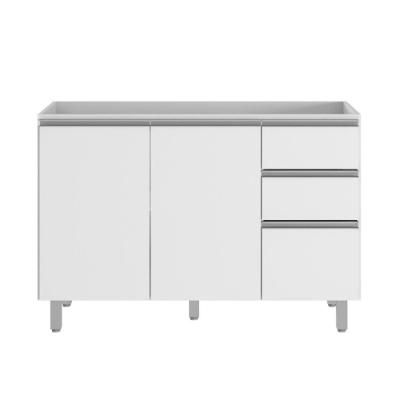 Balcão para Pia Evidence 3 Portas 1 Prateleira MDP e MDF 120CM Branco Poliman Móveis