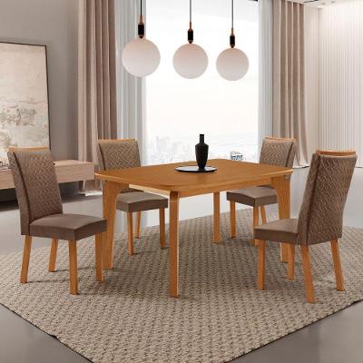 Conjunto de Jantar Liz 4 Lugares Tampo MDF Cadeiras em Veludo Creme 120CM Moderna