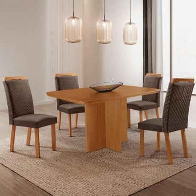 Conjunto de Jantar Olimpia 4 Lugares Tampo MDF com Cadeiras Veludo Marrom 120CM Moderna
