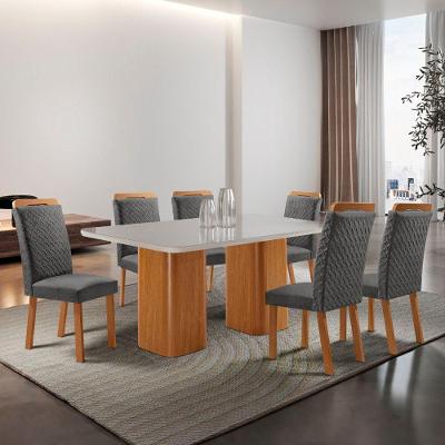 Mesa de Jantar Eloise 6 Lugares Retangular MDF com Vidro 180CM Grafite Moderna