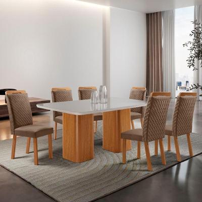Mesa de Jantar Eloise 6 Lugares Retangular MDF com Vidro 180CM Off White Moderna