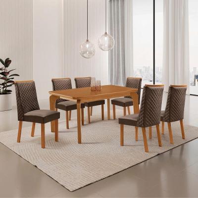 Mesa de Jantar Liz Yasmin 6 Lugares Retangular MDF 180cm Marrom Moderna