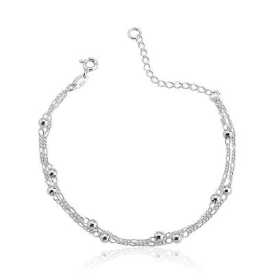 Pulseira 2 Correntes Bolas 3mm Prata 925