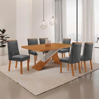 Mesa de Jantar Yasmin 6 Lugares Retangular MDF 180CM Grafite Moderna