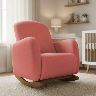 Poltrona Amamentação Jhessy Suede D03 Balanço Suave Estrutura Madeira Rosê D'Rossi