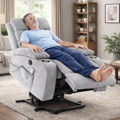 Poltrona Aurora Linho Soft C01 com Massagem e Elevação Elétrica Reclinável Confortável Cinza Claro
