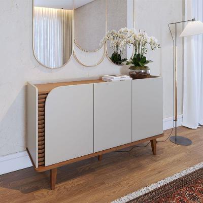 Aparador Buffet Ewa C04 3 Portas Tampo MDP com Nichos Off White 136CM D'Rossi