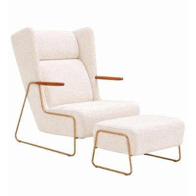Poltrona com Puff Amélie Decorativa Bouclé com Pés Reguláveis Off White Sallar Home