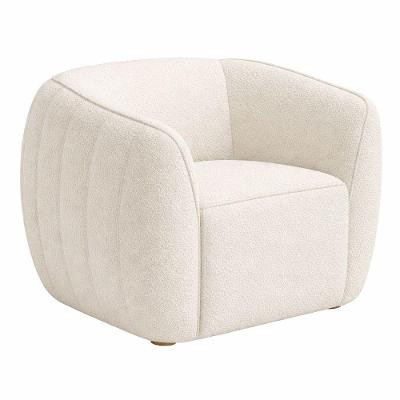 Poltrona Aura Decorativa Bouclé com Estrutura em Madeira Confortável Off White