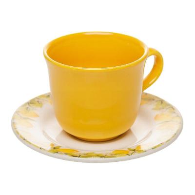 Xícara de Chá com Pires Limão Siciliano 260ML Cerâmica Micro-ondas Cozinha Amarelo Lyor
