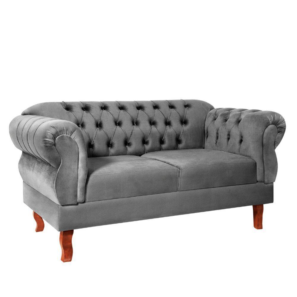 Namoradeira Chesterfield Elisabeth 2 Lugares Via Encanto Veludo Cinza Claro - 1