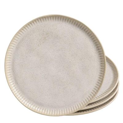 Prato de Sobremesa Linhas Latte em Bio Stoneware com Design Floral Off White para Mesa Posta Porto
