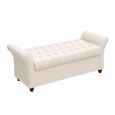 Puff Baú Retangular Assento Espuma Revestimento Corino Off White Modelo Charles Jourdan