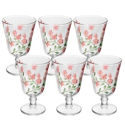 Taça para Água Flores Lys Hand Painting em Vidro com Pintura Manual Kit 6 Unidades 240ml