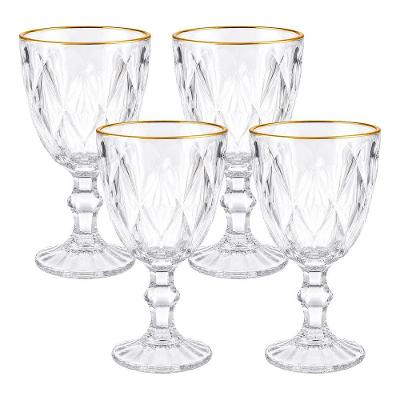 Taça Diamond com Borda Dourada Vidro Transparente Kit 4 Unidades 320ML para Bebidas Hauskraft