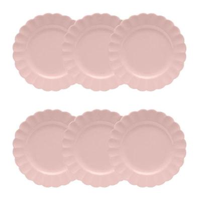 Conjunto de Pratos de Sobremesa Flora Dália 6 Peças Porcelana para Uso Diário Rosa Oxford