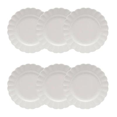 Conjunto de Pratos de Sobremesa Flora Camélia 6 Peças Porcelana Alto-Relevo Micro-ondas