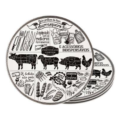Conjunto de Pratos Churrasco 4 Peças Cerâmica Estampado para Uso Diário Alleanza