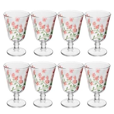 Taça para Água Flores Lys Hand Painting em Vidro com Pintura Manual Kit 8 Unidades 240ML Lyor