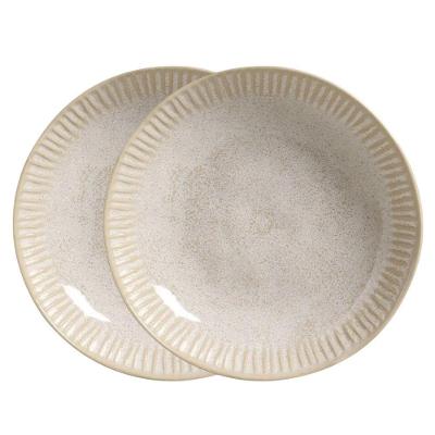 Prato Fundo Linhas Latte 2 Peças Cerâmica Off White com Detalhe Floral para Mesa Posta Porto Brasil